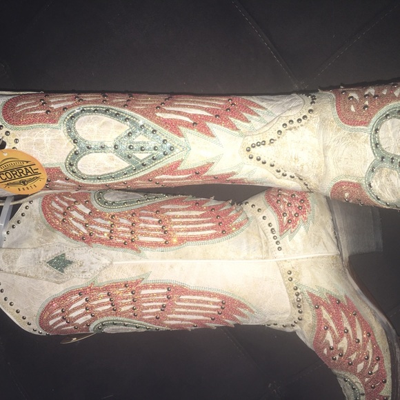 Glitz Corral leather boots ladies size 7 wings super sexy chic boots - Picture 3 of 8